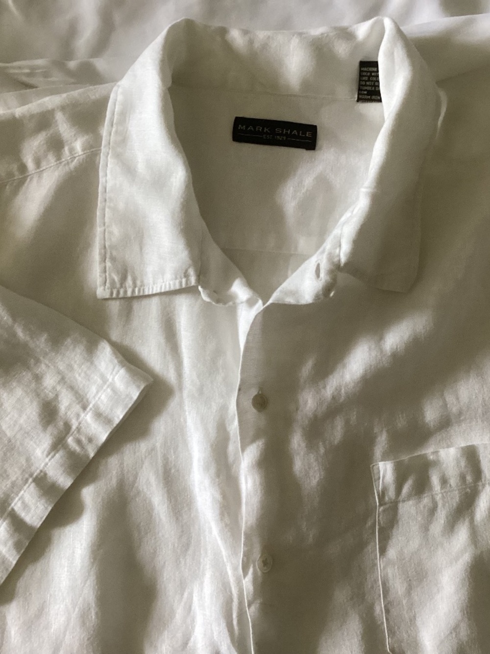 Men’s Mark Shale White 100% Linen Short Sleeve Button Up Shirt Size XL